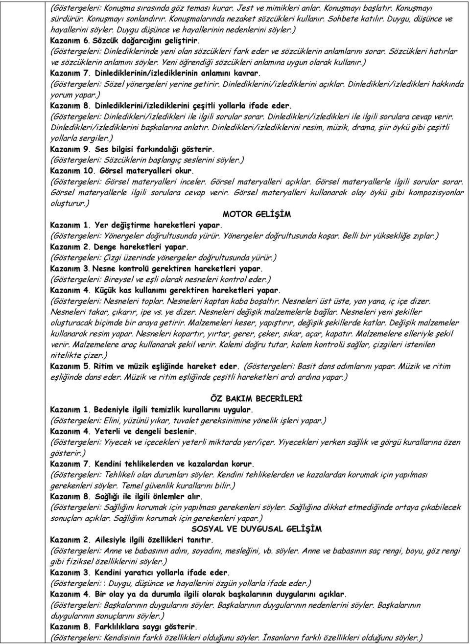 (Göstergeleri: Dinlediklerinde yeni olan sözcükleri fark eder ve sözcüklerin anlamlarını sorar. Sözcükleri hatırlar ve sözcüklerin anlamını söyler.