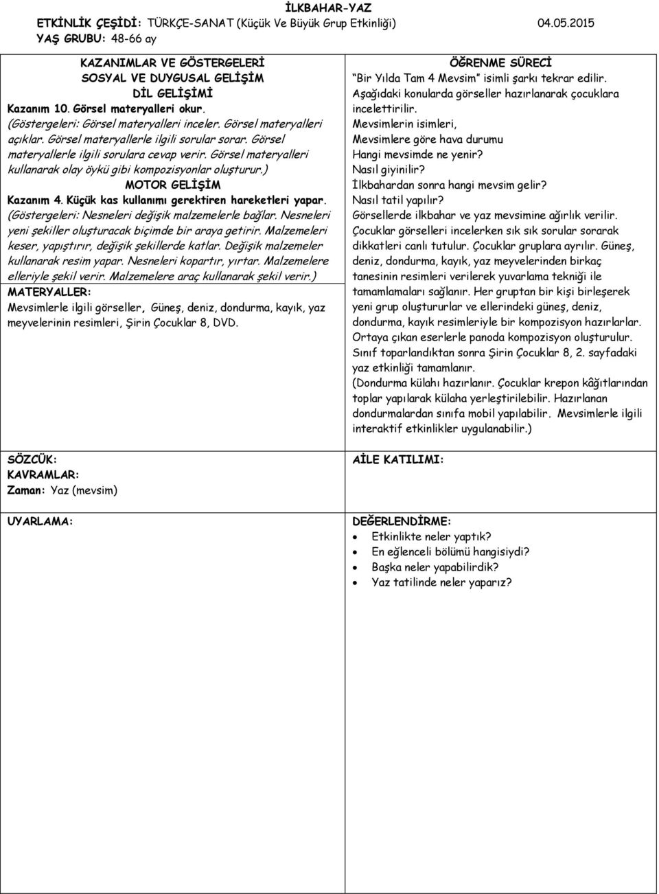 Görsel materyalleri kullanarak olay öykü gibi kompozisyonlar oluşturur.) MOTOR GELİŞİM Kazanım 4. Küçük kas kullanımı gerektiren hareketleri yapar.