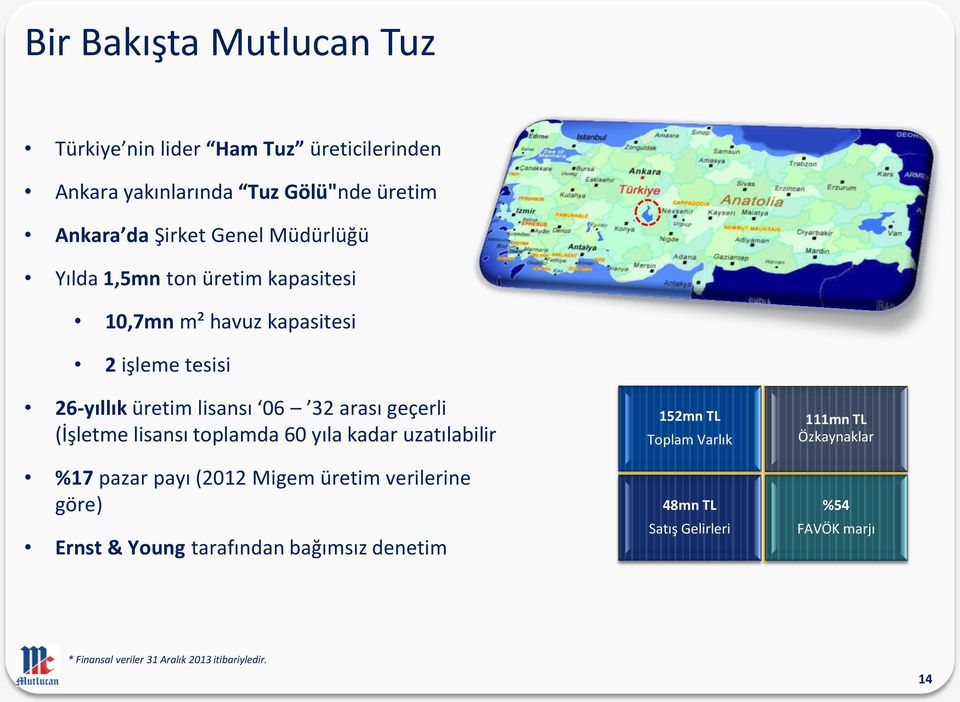 (İşletme lisansı toplamda 60 yıla kadar uzatılabilir %17 pazar payı (2012 Migem üretim verilerine göre) Ernst & Young tarafından