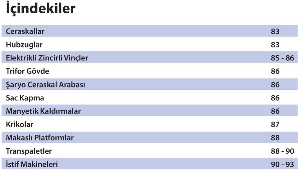 Arabası 86 Sac Kapma 86 Manyetik Kaldırmalar 86 Krikolar