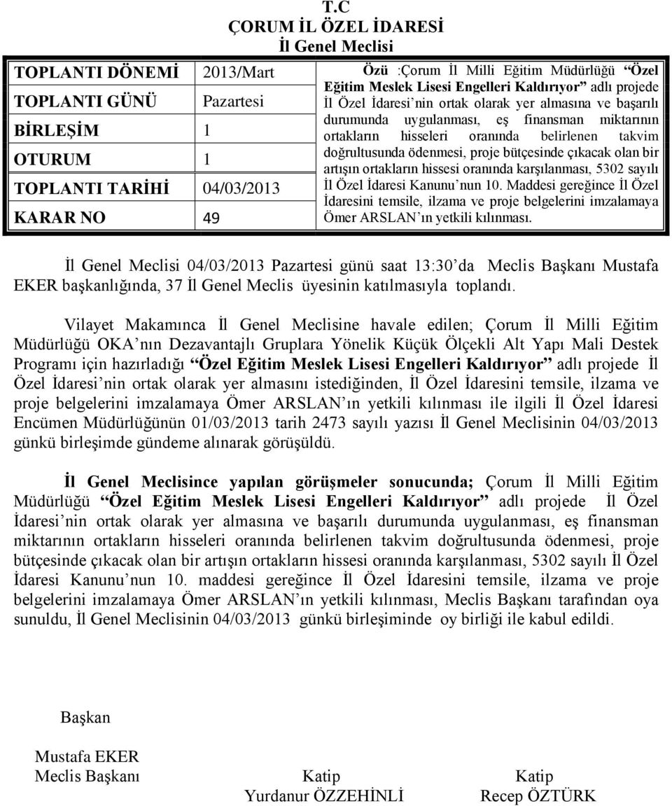 bir artışın ortakların hissesi oranında karşılanması, 5302 sayılı İl Özel İdaresi Kanunu nun 10.