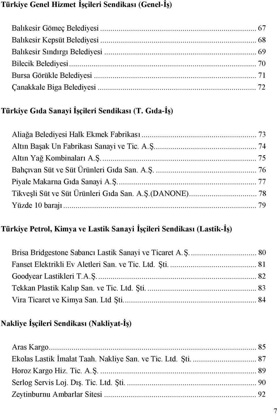 ..74 Altın Yağ Kombinaları A.Ş...75 Bahçıvan Süt ve Süt Ürünleri Gıda San. A.Ş...76 Piyale Makarna Gıda Sanayi A.Ş...77 Tikveşli Süt ve Süt Ürünleri Gıda San. A.Ş.(DANONE)...78 Yüzde 10 barajı.