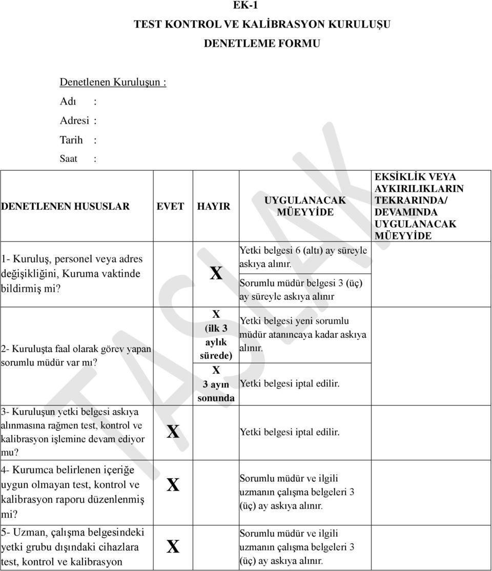 4- Kurumca belirlenen içeriğe uygun olmayan test, kontrol ve kalibrasyon raporu düzenlenmiş mi?