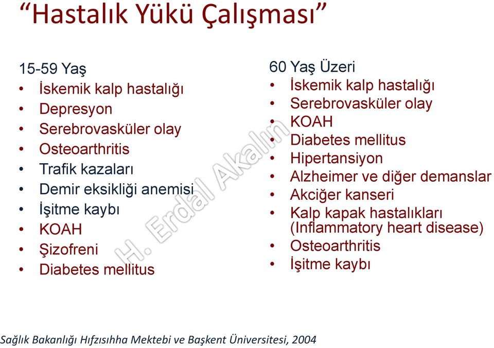 Serebrovasküler olay KOAH Diabetes mellitus Hipertansiyon Alzheimer ve diğer demanslar Akciğer kanseri Kalp kapak