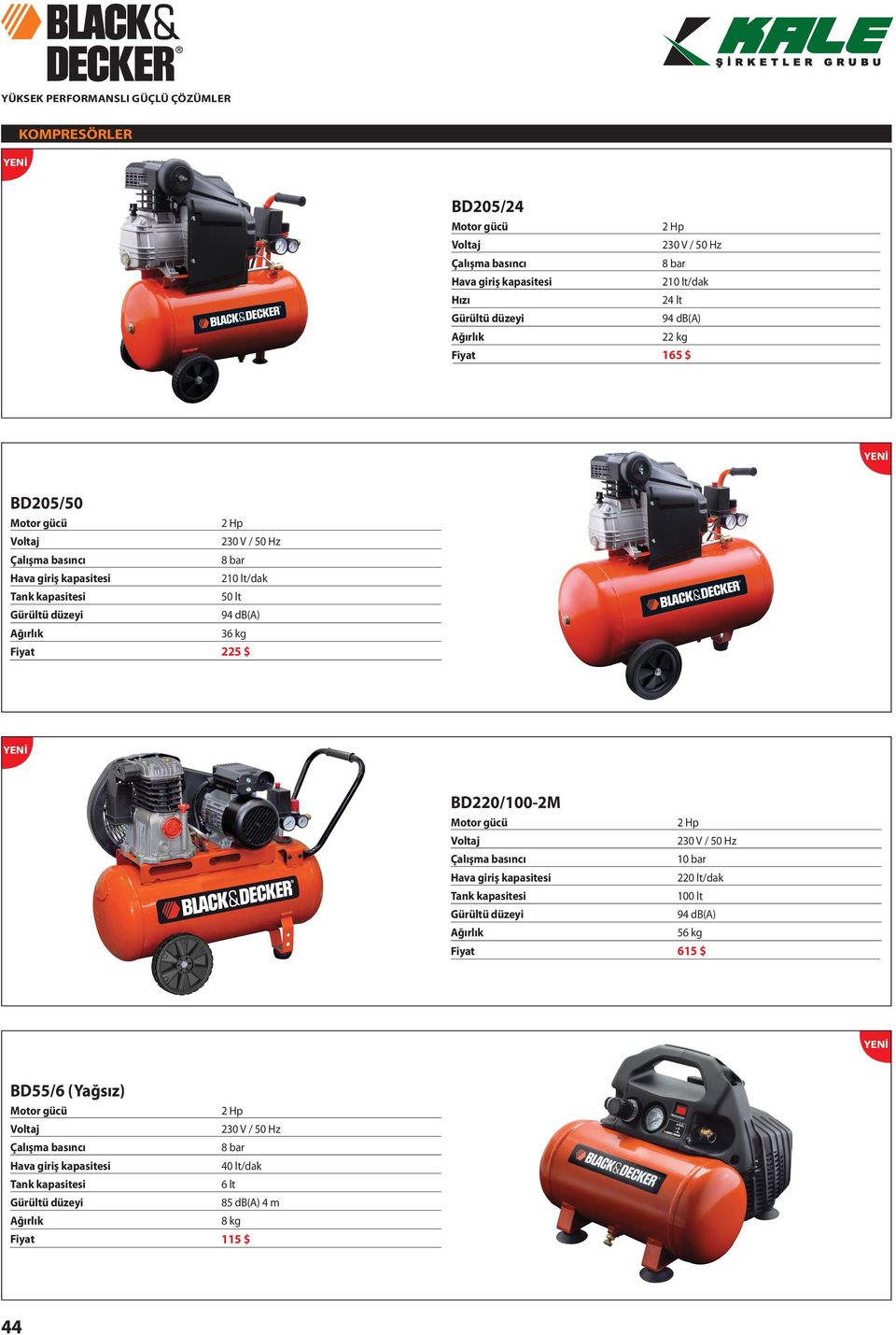 BD220/100-2M Motor gc 2 Hp 230 V / 50 Hz Çalışma basıncı 10 bar Hava giriş kapasitesi 220 lt/dak Tank kapasitesi 100 lt Grlt dzeyi 94 db(a) 56 kg 615