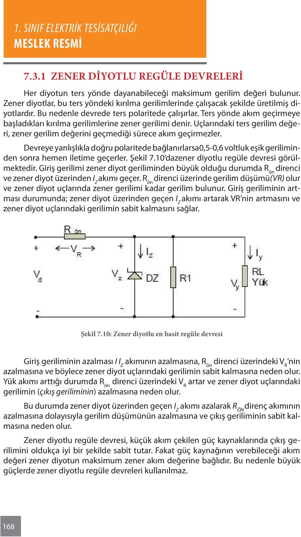 Ters yönde akım geçirmeye başladıkları kırılma gerilimlerine zener gerilimi denir. Uçlarındaki ters gerilim değeri, zener gerilim değerini geçmediği sürece akım geçirmezler.