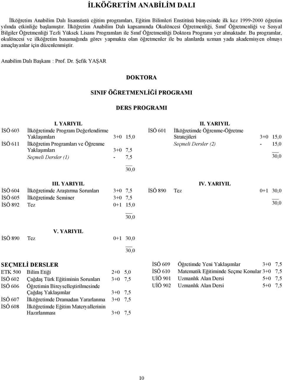 Bu programlar, okulöncesi ve ilköğretim basamağında görev yapmakta olan öğretmenler ile bu alanlarda uzman yada akademisyen olmayı amaçlayanlar için düzenlenmiştir. Anabilim Dalı Başkanı : Prof. Dr.