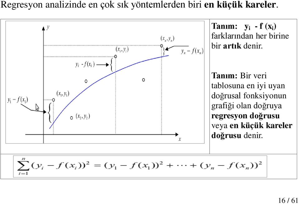 Tanım: Bir veri tablosuna en iyi uyan doğrusal fonksiyonun grafiği