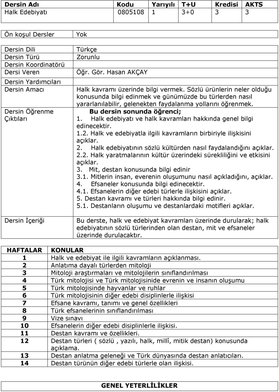 Sözlü ürünlerin neler olduğu konusunda bilgi edinmek ve günümüzde bu türlerden nasıl yararlanılabilir, gelenekten faydalanma yollarını öğrenmek. Bu dersin sonunda öğrenci; 1.