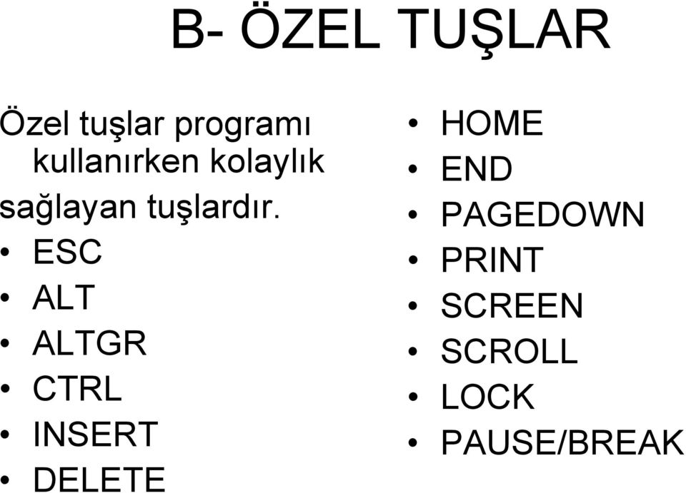 ESC ALT ALTGR CTRL INSERT DELETE HOME