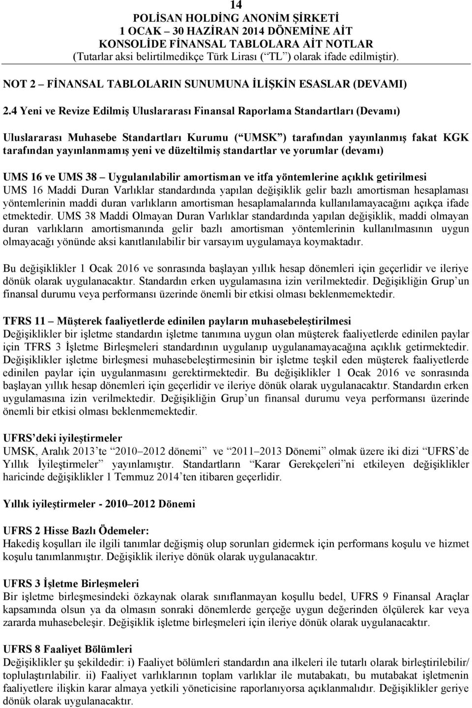 düzeltilmiş standartlar ve yorumlar (devamı) UMS 16 ve UMS 38 Uygulanılabilir amortisman ve itfa yöntemlerine açıklık getirilmesi UMS 16 Maddi Duran Varlıklar standardında yapılan değişiklik gelir