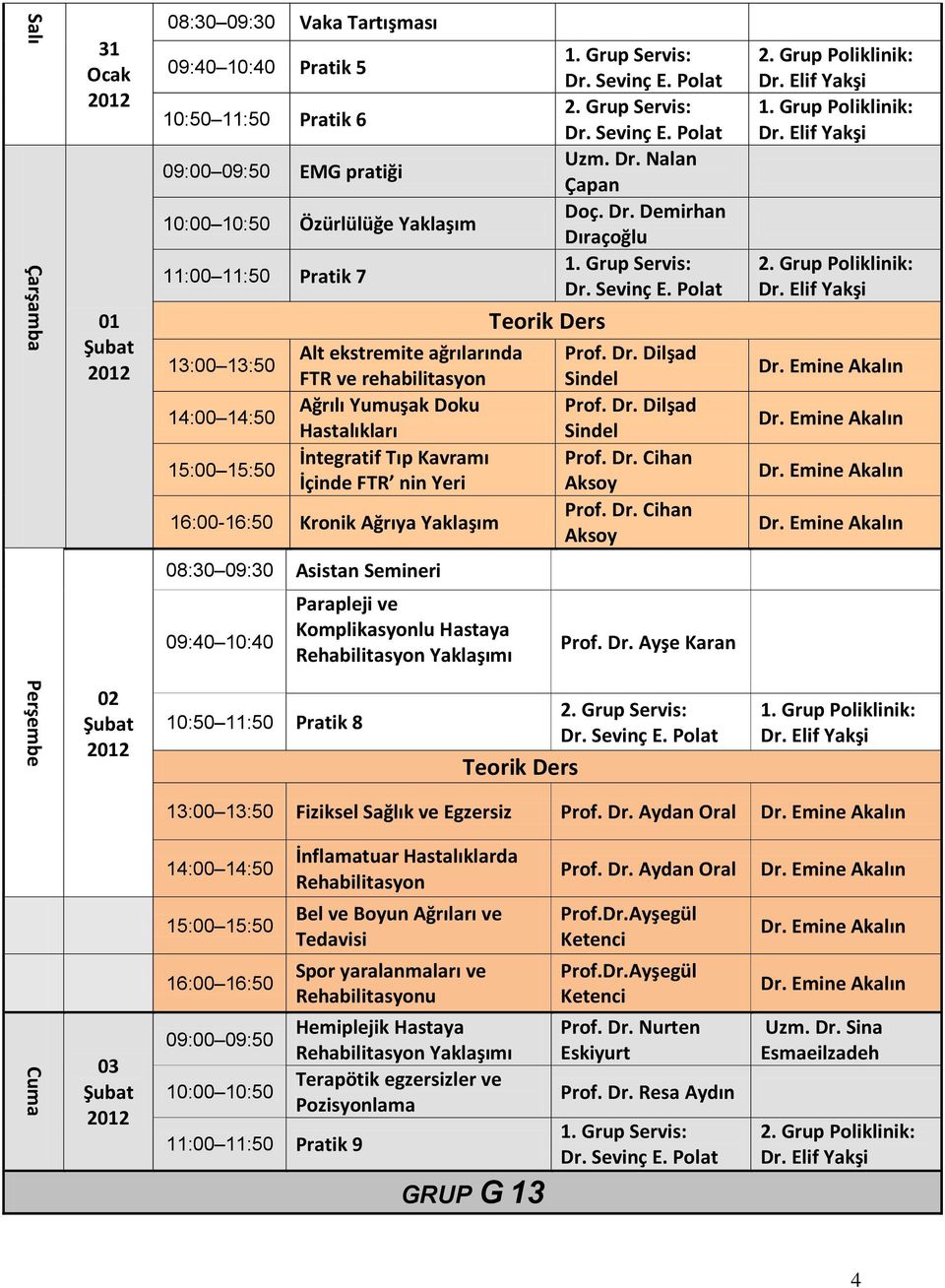 Tıp Kavramı İçinde FTR nin Yeri 16:00-16:50 Kronik Ağrıya Yaklaşım 09:40 10:40 Parapleji ve Komplikasyonlu Hastaya Karan 02 Pratik 8 13:00 13:50 Fiziksel Sağlık ve Egzersiz Prof. Dr.