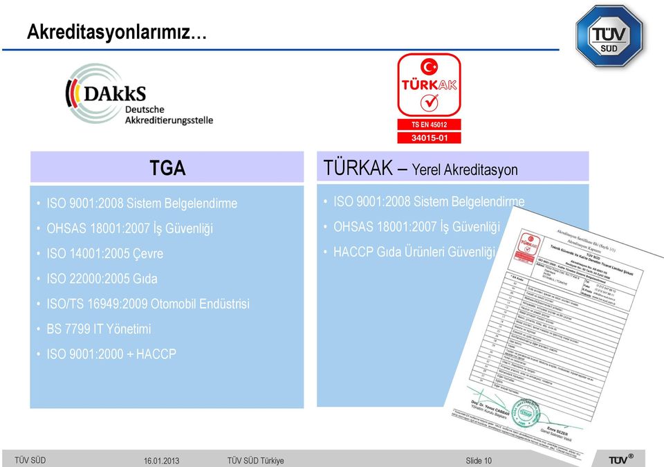 Endüstrisi BS 7799 IT Yönetimi ISO 9001:2000 + HACCP TÜRKAK Yerel Akreditasyon ISO