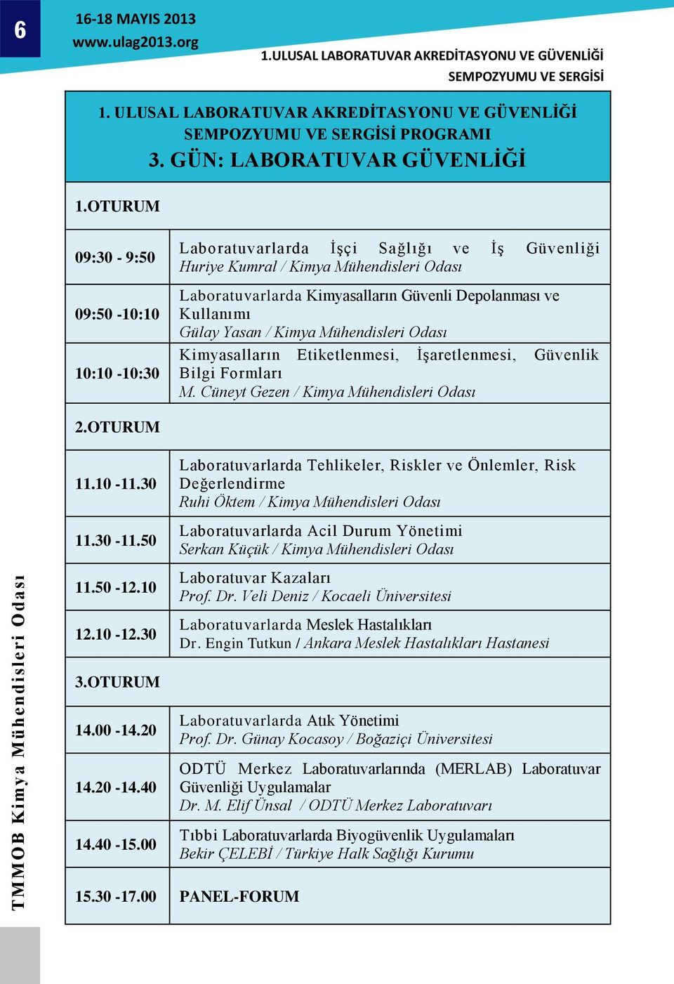 Yasan / Kimya Mühendisleri Odası Kimyasalların Etiketlenmesi, İşaretlenmesi, Güvenlik Bilgi Formları M. Cüneyt Gezen / Kimya Mühendisleri Odası 2.OTURUM 11.10-11.30 11.30-11.50 11.50-12.