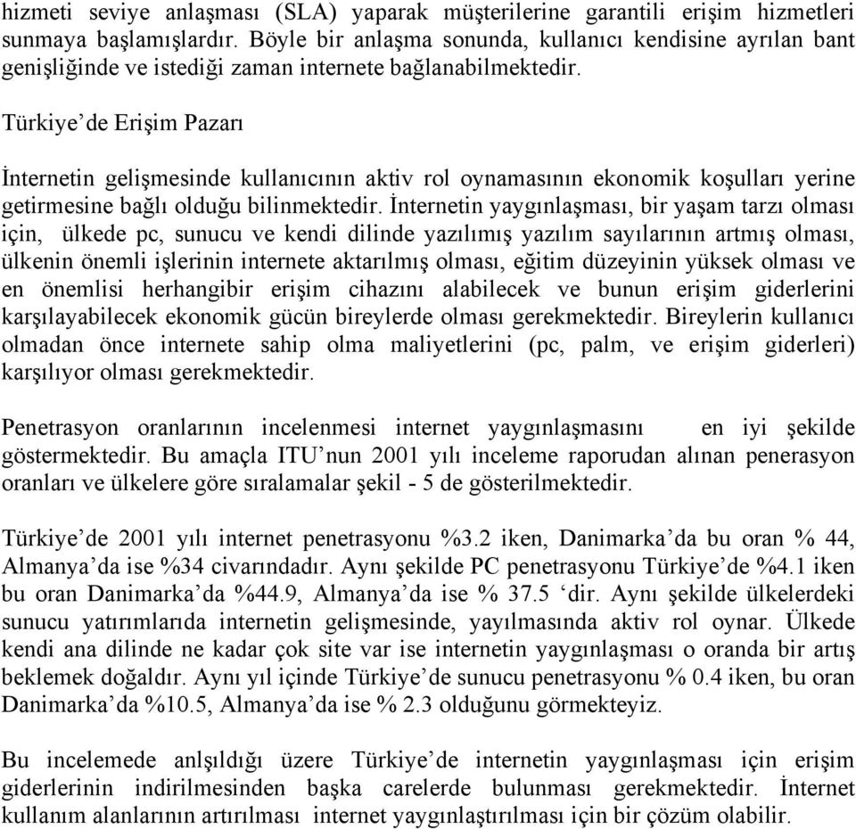 Türkiye de Erişim Pazarı İnternetin gelişmesinde kullanıcının aktiv rol oynamasının ekonomik koşulları yerine getirmesine bağlı olduğu bilinmektedir.