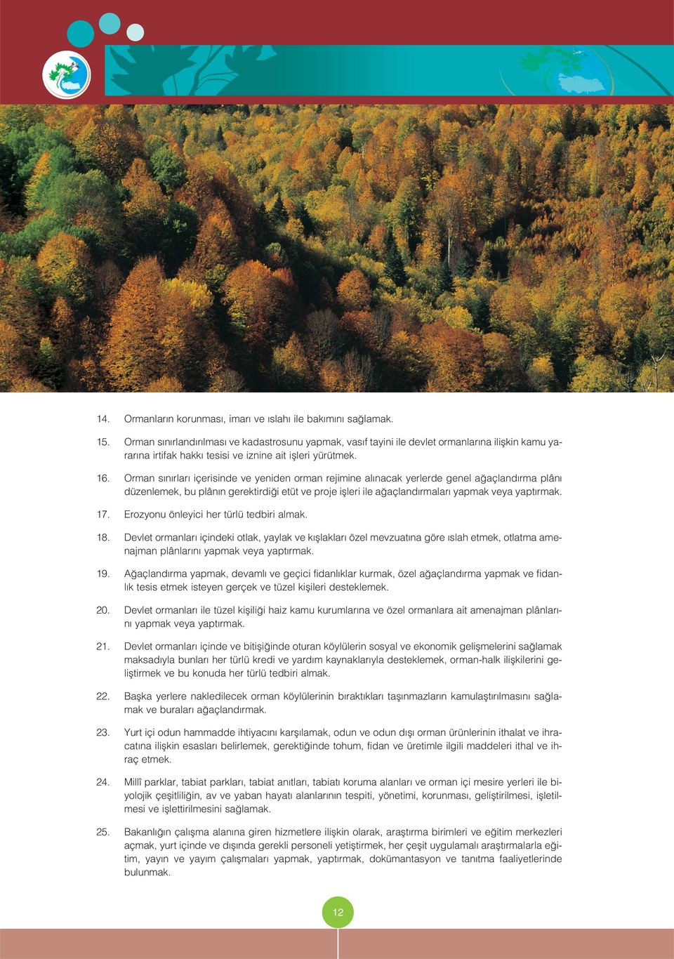 Orman s n rlar içerisinde ve yeniden orman rejimine al nacak yerlerde genel a açland rma plân düzenlemek, bu plân n gerektirdi i etüt ve proje iflleri ile a açland rmalar yapmak veya yapt rmak. 17.