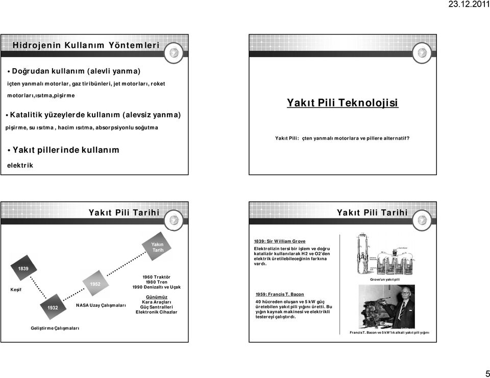 Yakıt pillerinde kullanım elektrik Yakıt Pili Tarihi Yakın Tarih Yakıt Pili Tarihi 89: Sir William Grove Elektrolizin tersi bir işlem ve doğru katalizör kullanılarak H ve O den elektrik