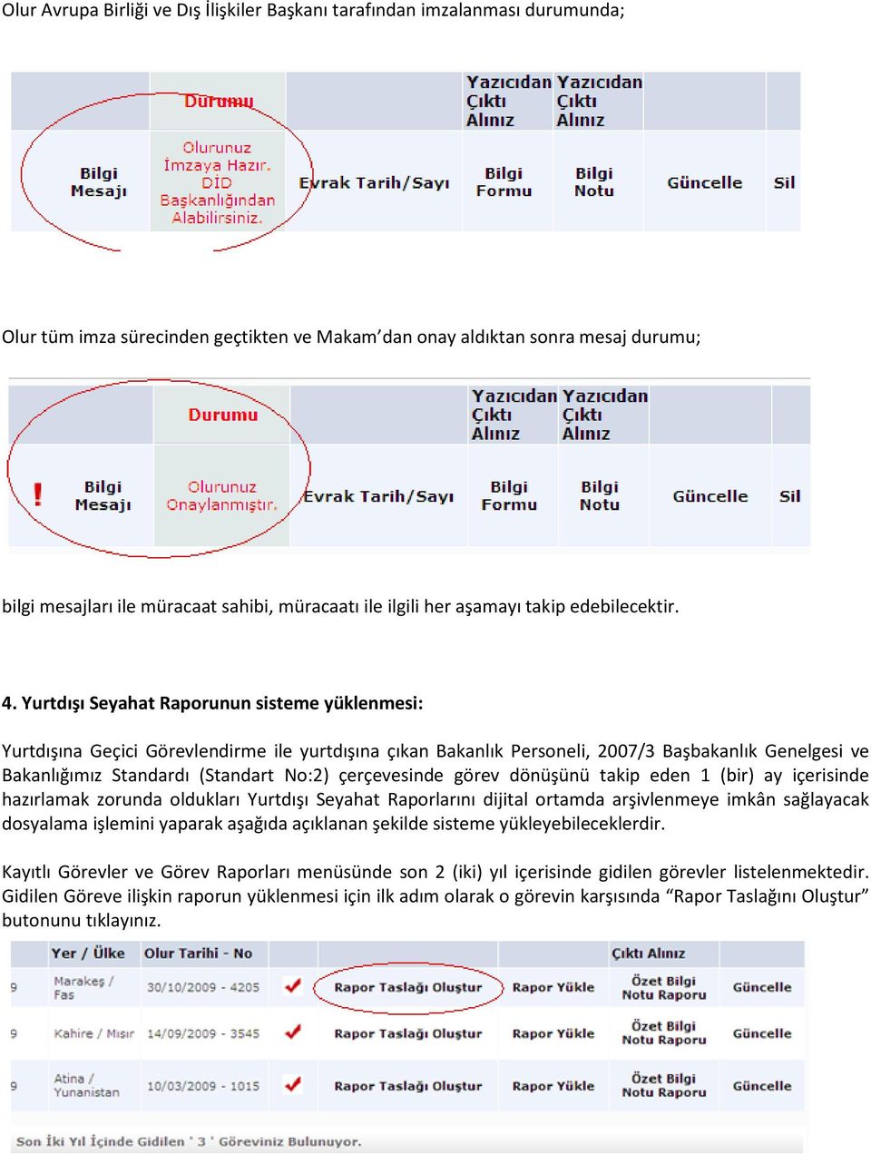 Yurtdışı Seyahat Raporunun sisteme yüklenmesi: Yurtdışına Geçici Görevlendirme ile yurtdışına çıkan Bakanlık Personeli, 2007/3 Başbakanlık Genelgesi ve Bakanlığımız Standardı (Standart No:2)