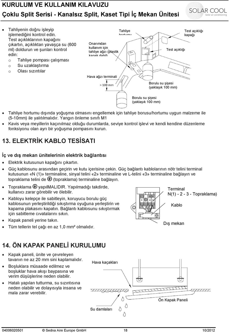 tahliye ağzı (plastik kapak dahil) Hava ağzı terminali Tahliye hortumu Test açıklığı Test açıklığı kapağı Borulu su şişesi (yaklaşık 100 mm) Borulu su şişesi (yaklaşık 100 mm) Tahliye hortumu dışında