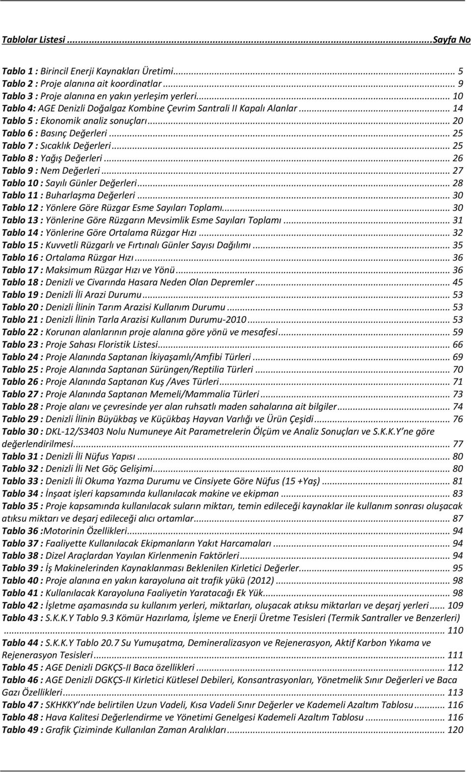 .. 25 Tablo 8 : Yağış Değerleri... 26 Tablo 9 : Nem Değerleri... 27 Tablo 10 : Sayılı Günler Değerleri... 28 Tablo 11 : Buharlaşma Değerleri... 30 Tablo 12 : Yönlere Göre Rüzgar Esme Sayıları Toplamı.