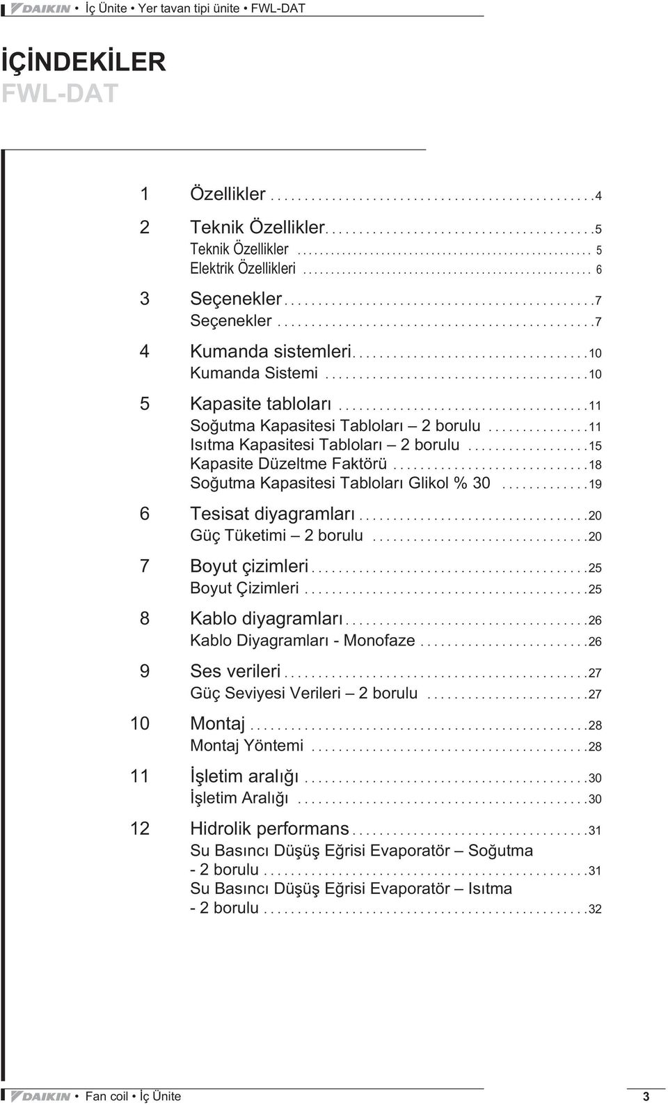 ..............................................7 4 Kumanda sistemleri...................................10 Kumanda Sistemi.......................................10 5 Kapasite tablolar.