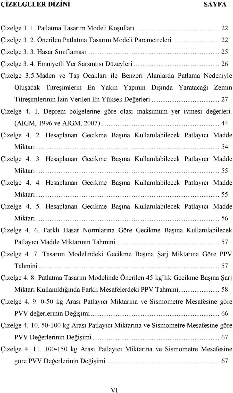 Maden ve Taş Ocakları ile Benzeri Alanlarda Patlama Nedeniyle Oluşacak Titreşimlerin En Yakın Yapının Dışında Yaratacağı Zemin Titreşimlerinin İzin Verilen En Yüksek Değerleri... 27 Çizelge 4. 1.