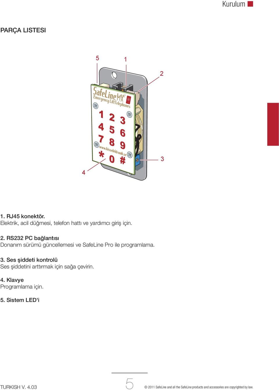 RS232 PC bağlantısı Donanım sürümü güncellemesi ve SafeLine Pro ile programlama. 3.