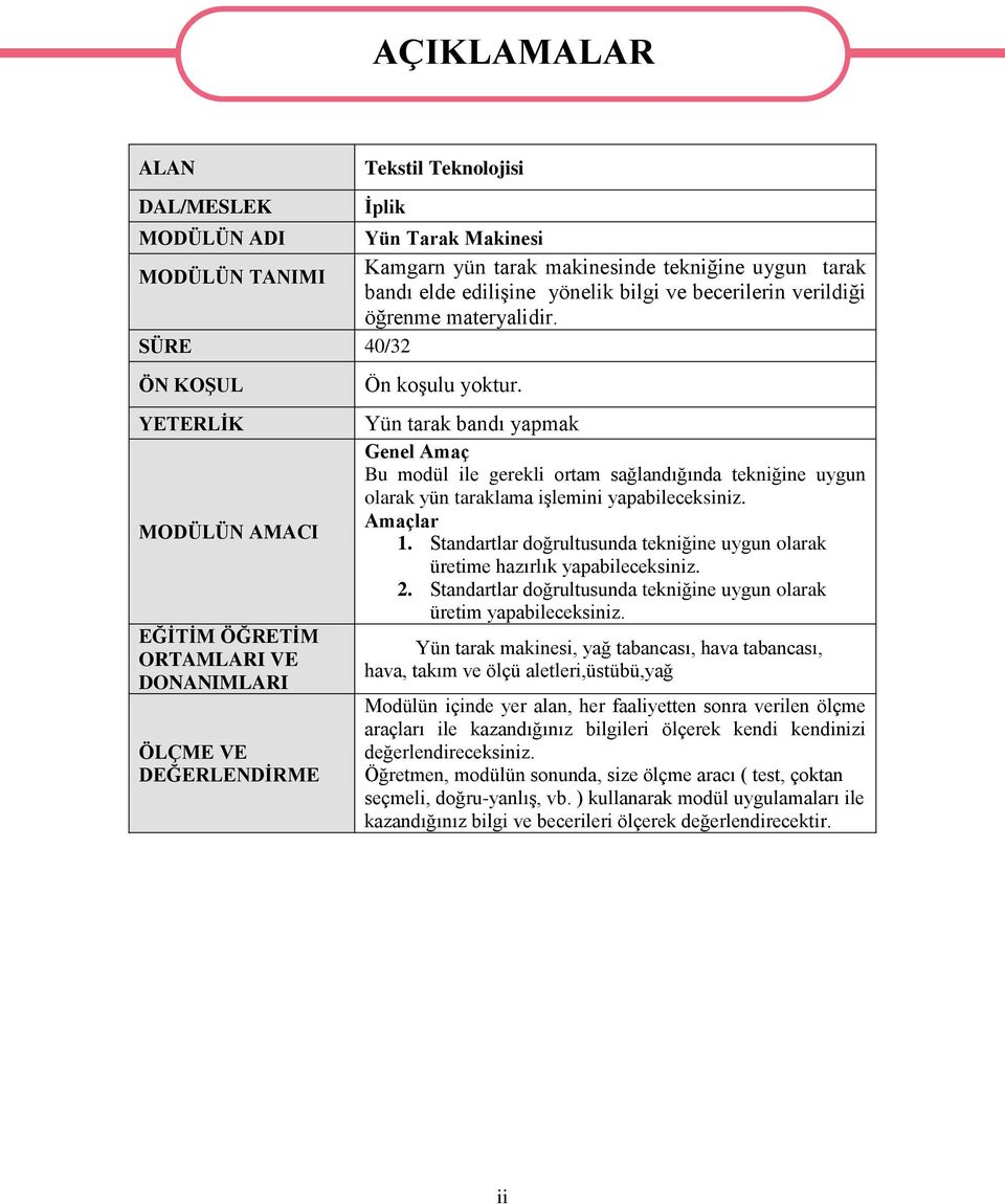 Yün tarak bandı yapmak Genel Amaç Bu modül ile gerekli ortam sağlandığında tekniğine uygun olarak yün taraklama işlemini yapabileceksiniz. Amaçlar 1.