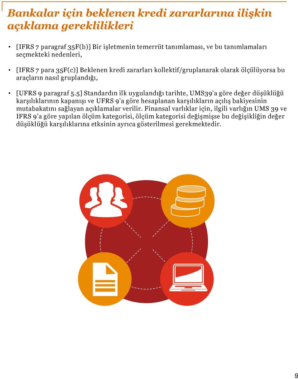 5] Standardın ilk uygulandığı tarihte, UMS39 a göre değer düşüklüğü karşılıklarının kapanışı ve UFRS 9 a göre hesaplanan karşılıkların açılış bakiyesinin