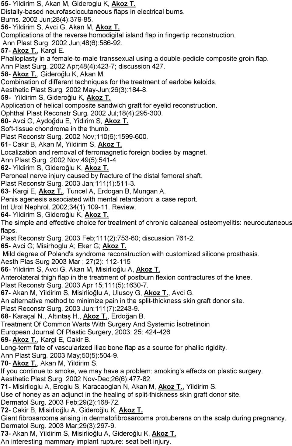 Phalloplasty in a female-to-male transsexual using a double-pedicle composite groin flap. Ann Plast Surg. 2002 Apr;48(4):423-7; discussion 427. 58- Akoz T., Gideroğlu K, Akan M.