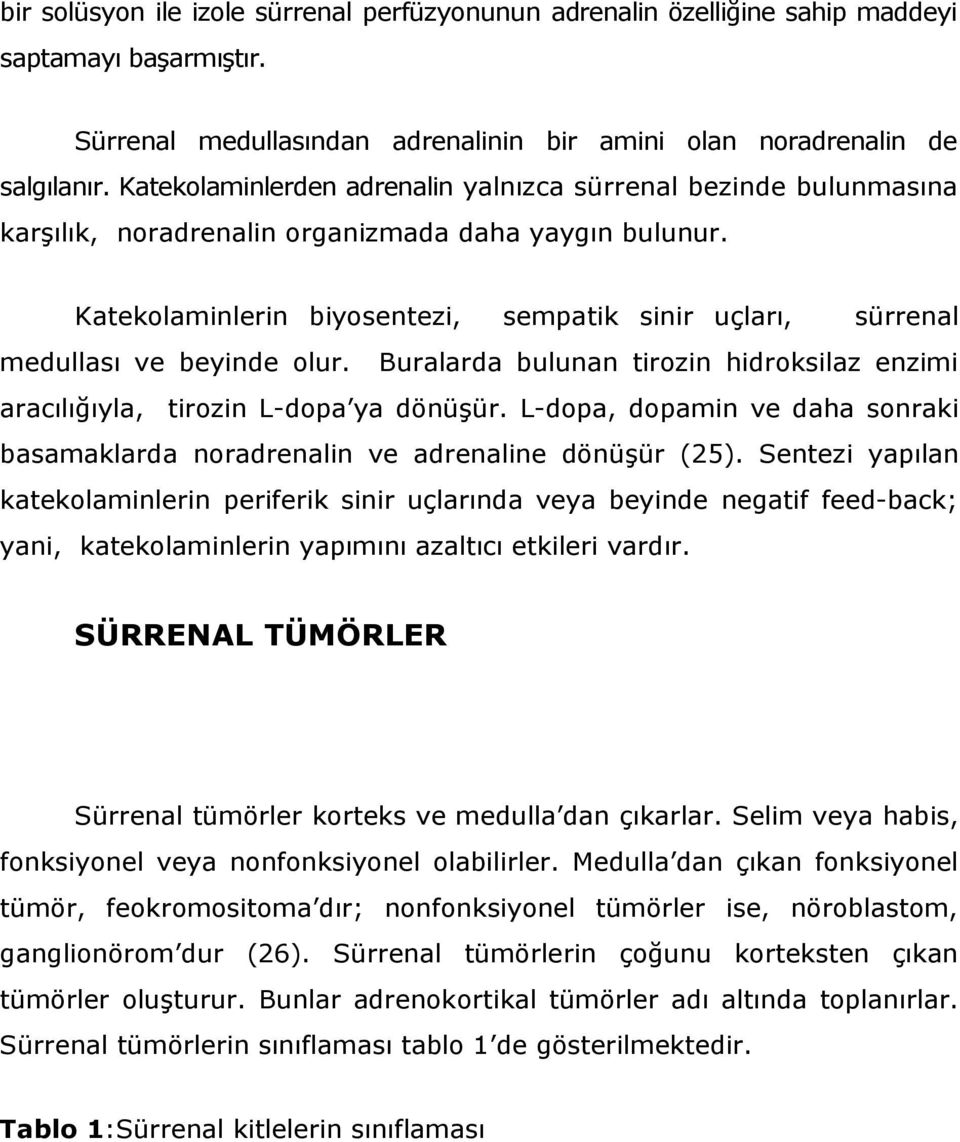 Katekolaminlerin biyosentezi, sempatik sinir uçları, sürrenal medullası ve beyinde olur. Buralarda bulunan tirozin hidroksilaz enzimi aracılığıyla, tirozin L-dopa ya dönüşür.