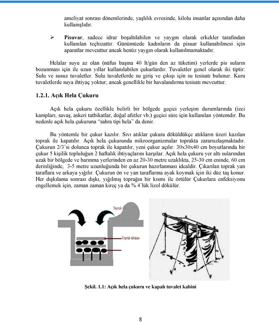 Helalar suyu az olan (nüfus başına 40 lt/gün den az tüketim) yerlerde pis suların bozunması için ile uzun yıllar kullanılabilen çukurlardır.