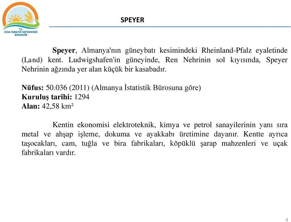 036 (2011) (Almanya İstatistik Bürosuna göre) Kuruluş tarihi: 1294 Alan: 42,58 km² Kentin ekonomisi elektroteknik, kimya ve petrol