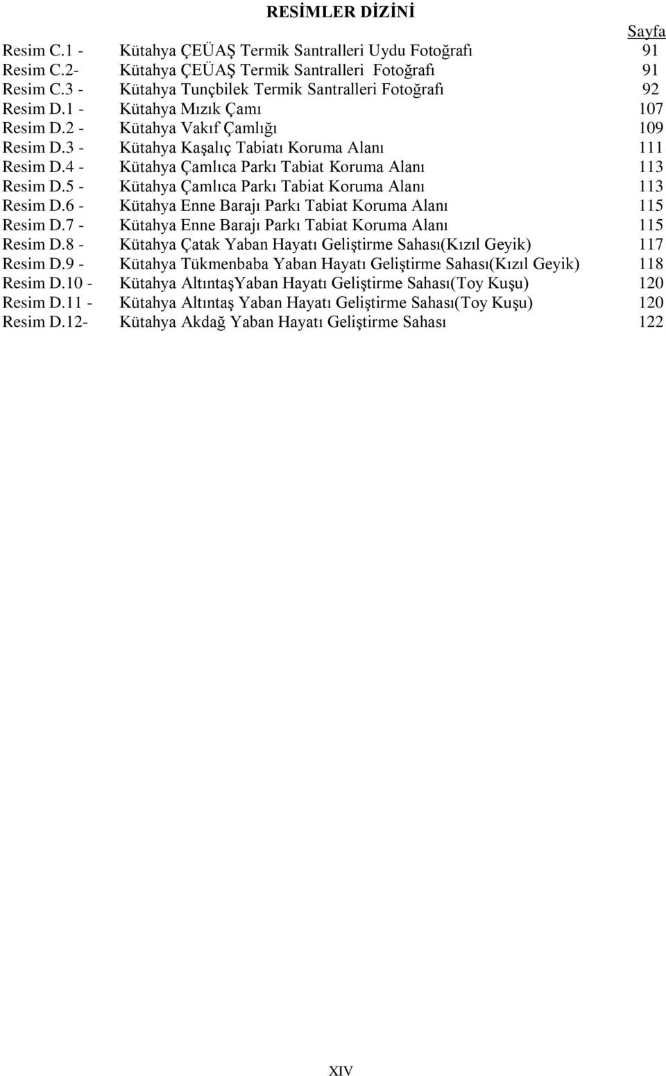 4 - Kütahya Çamlıca Parkı Tabiat Koruma Alanı 113 Resim D.5 - Kütahya Çamlıca Parkı Tabiat Koruma Alanı 113 Resim D.6 - Kütahya Enne Barajı Parkı Tabiat Koruma Alanı 115 Resim D.