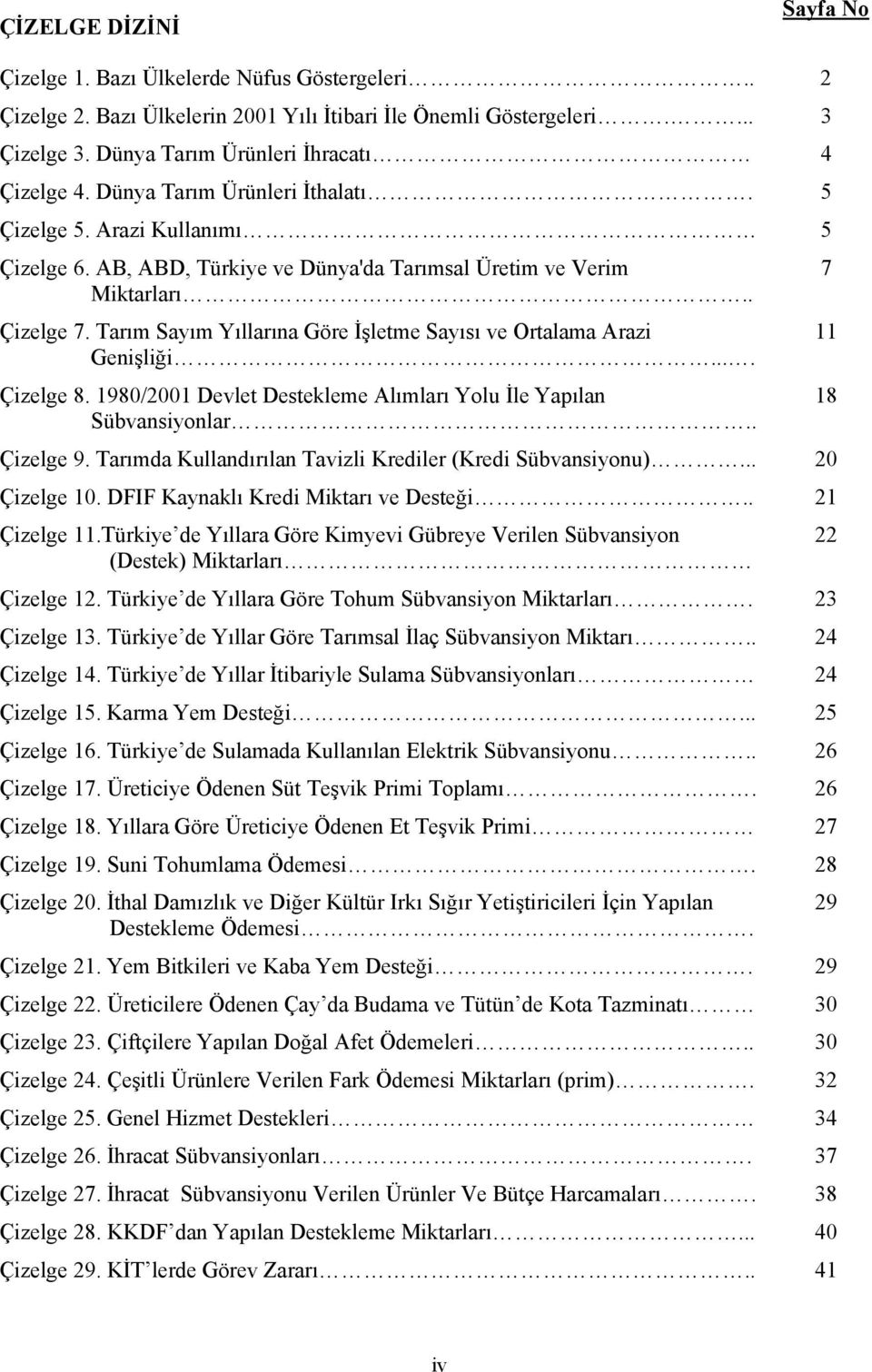 Tarım Sayım Yıllarına Göre İşletme Sayısı ve Ortalama Arazi Genişliği.... Çizelge 8. 1980/2001 Devlet Destekleme Alımları Yolu İle Yapılan Sübvansiyonlar.. Çizelge 9.