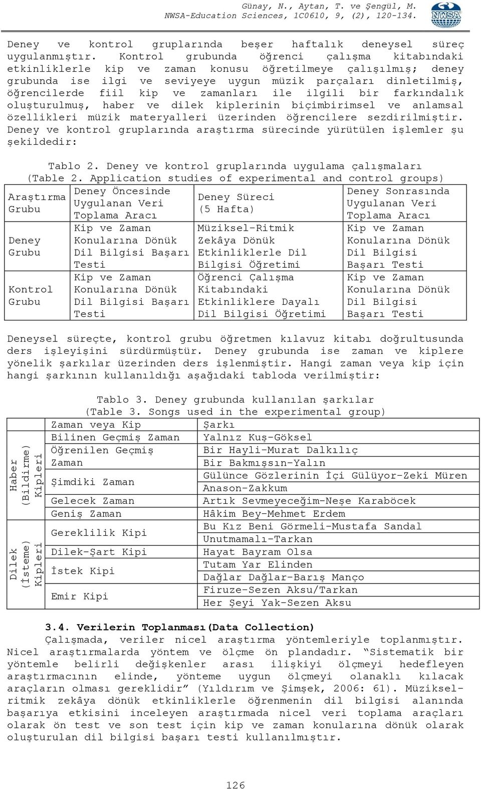 zamanları ile ilgili bir farkındalık oluşturulmuş, haber ve dilek kiplerinin biçimbirimsel ve anlamsal özellikleri müzik materyalleri üzerinden öğrencilere sezdirilmiştir.