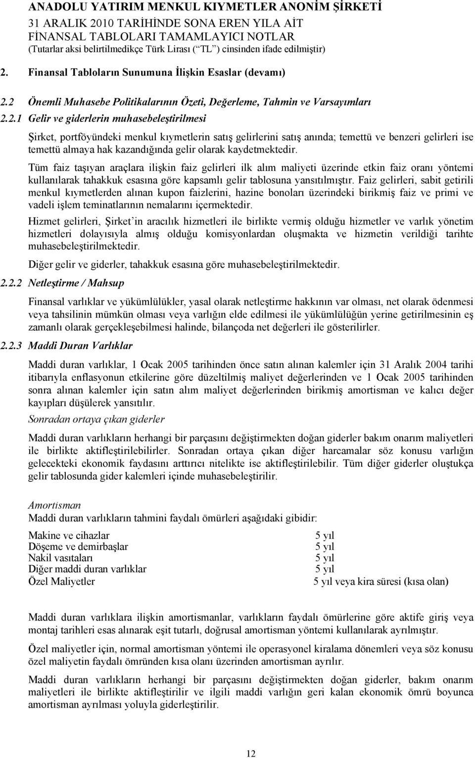 Tüm faiz taşıyan araçlara ilişkin faiz gelirleri ilk alım maliyeti üzerinde etkin faiz oranı yöntemi kullanılarak tahakkuk esasına göre kapsamlı gelir tablosuna yansıtılmıştır.