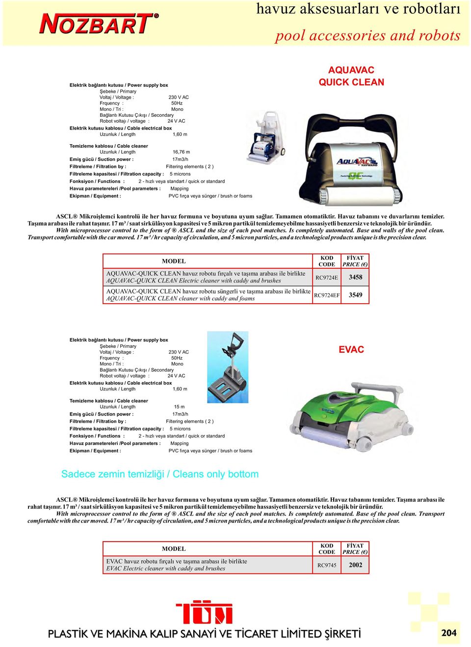 ( 2 ) Filtreleme kapasitesi / Filtration capacity : Fonksiyon / Functions : Havuz parametereleri /Pool parameters : Ekipman / Equipment : 5 microns 2 - hızlı veya standart / quick or standard Mapping