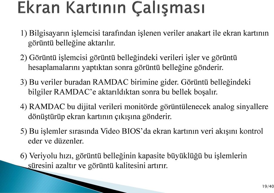 Görüntü belleğindeki bilgiler RAMDAC e aktarıldıktan sonra bu bellek boşalır.