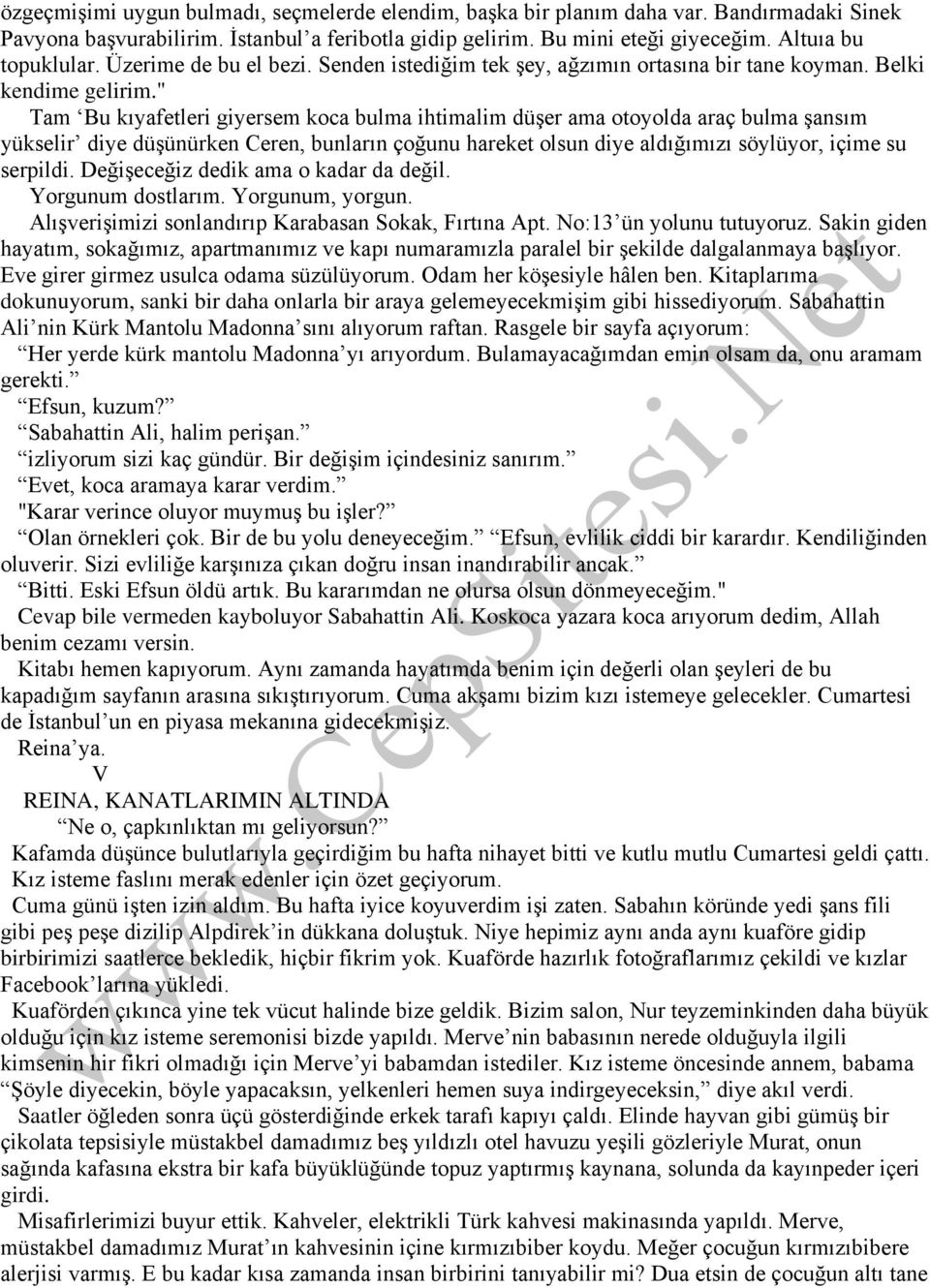 " Tam Bu kıyafetleri giyersem koca bulma ihtimalim düşer ama otoyolda araç bulma şansım yükselir diye düşünürken Ceren, bunların çoğunu hareket olsun diye aldığımızı söylüyor, içime su serpildi.