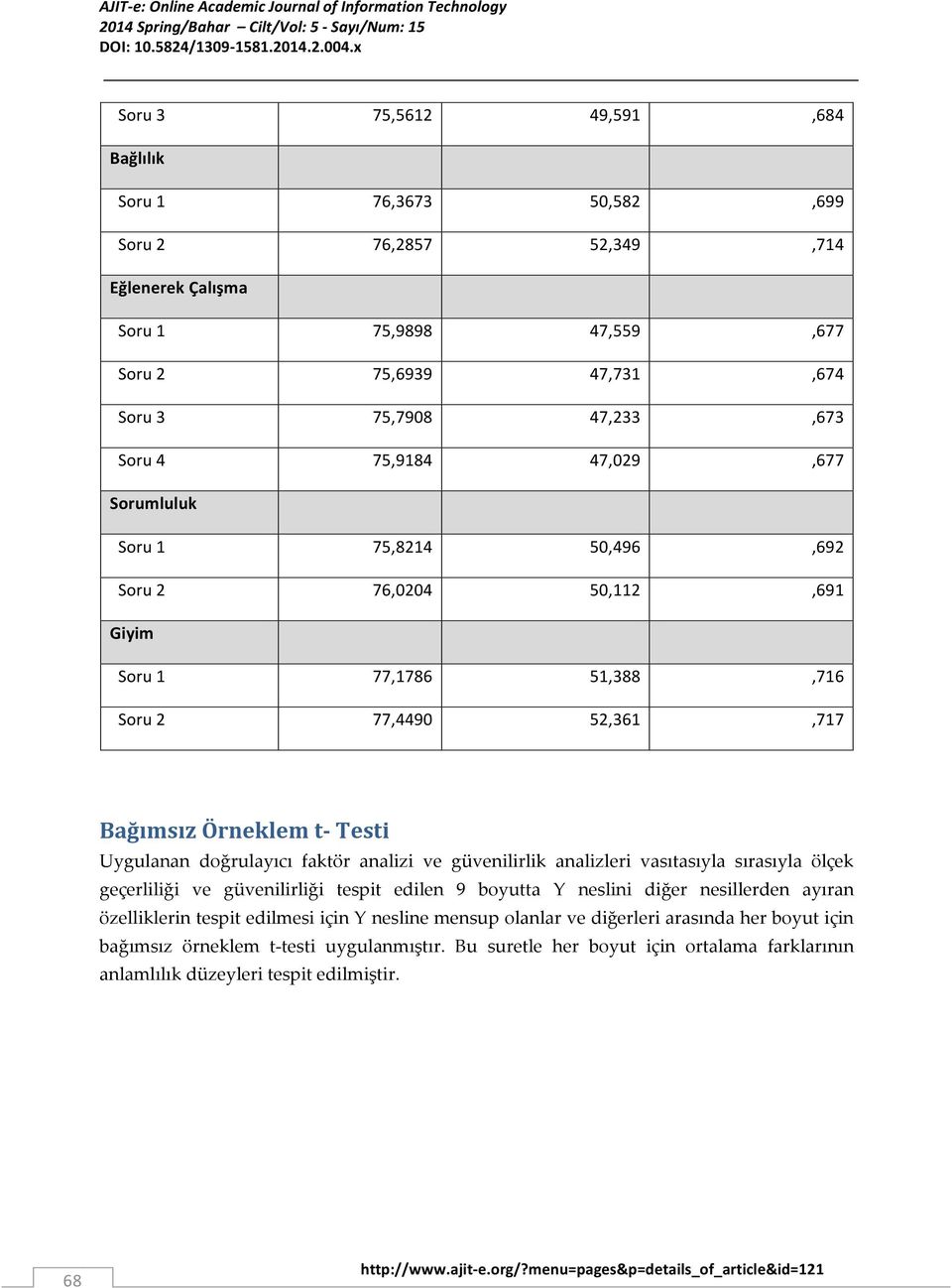 faktör analizi ve güvenilirlik analizleri vasıtasıyla sırasıyla ölçek geçerliliği ve güvenilirliği tespit edilen 9 boyutta Y neslini diğer nesillerden ayıran özelliklerin tespit edilmesi