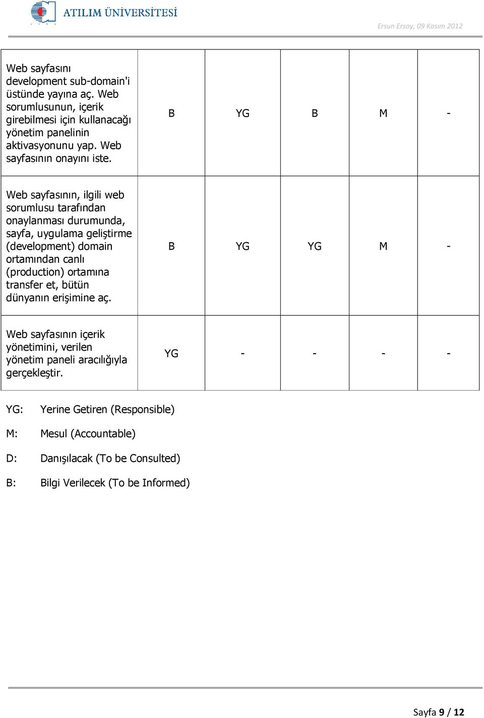 B YG B M - Web sayfasının, ilgili web sorumlusu tarafından onaylanması durumunda, sayfa, uygulama geliştirme (development) domain ortamından canlı