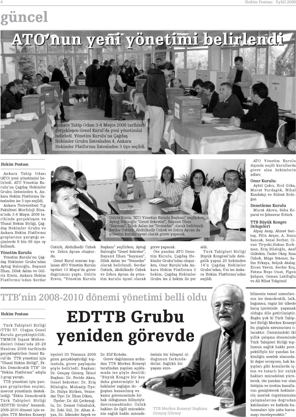 ATO Yönetim Kurulu na Çaðdaþ Hekimler Grubu listesinden 4, Ankara Hekim Platformu listesinden ise 3 üye seçildi.