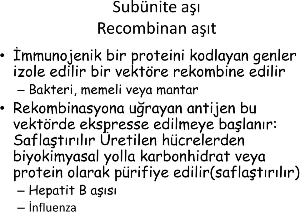 vektörde ekspresse edilmeye başlanır: Saflaştırılır Üretilen hücrelerden biyokimyasal