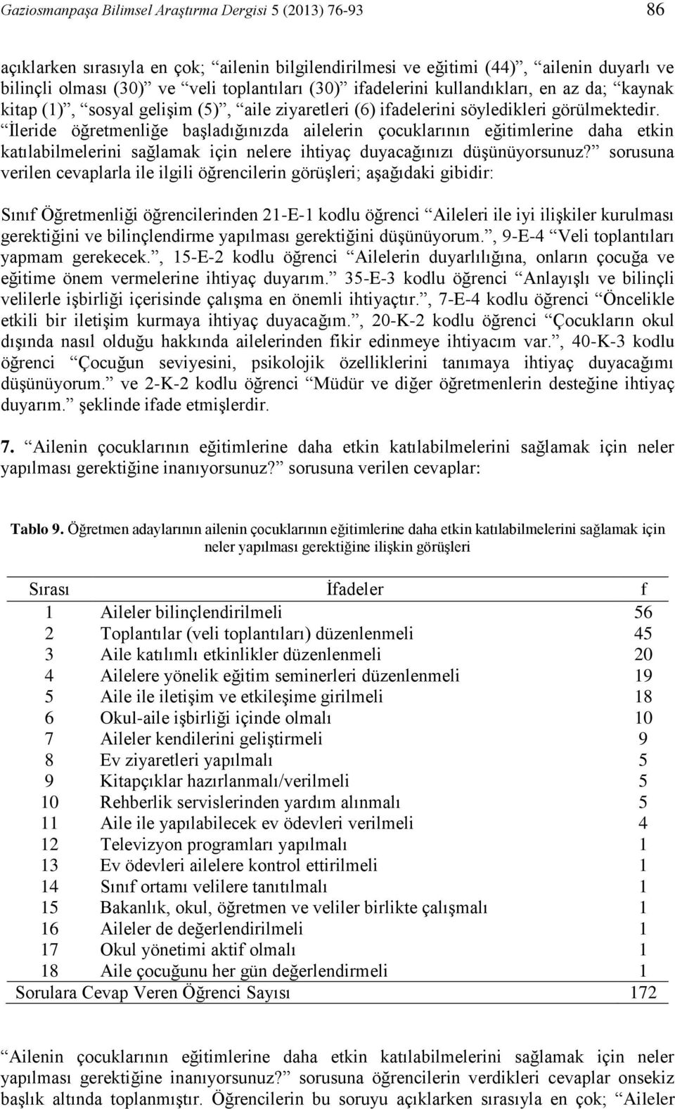 İleride öğretmenliğe başladığınızda ailelerin çocuklarının eğitimlerine daha etkin katılabilmelerini sağlamak için nelere ihtiyaç duyacağınızı düşünüyorsunuz?