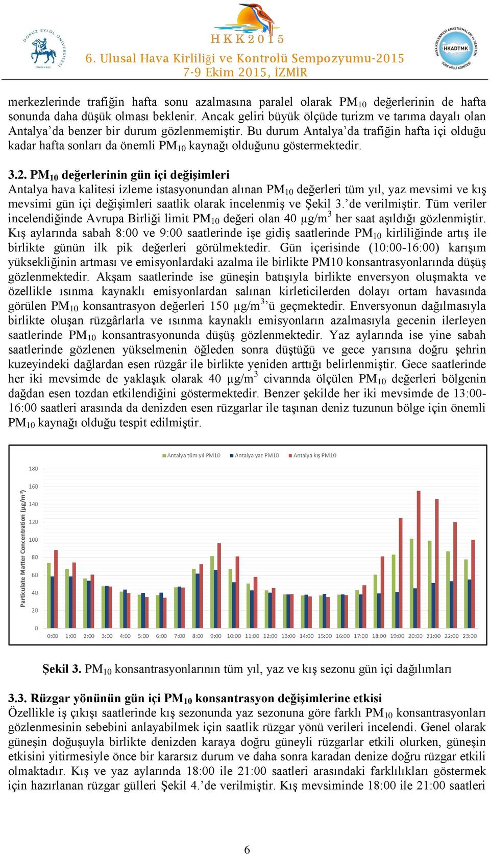 Bu durum Antalya da trafiğin hafta içi olduğu kadar hafta sonları da önemli PM 10 kaynağı olduğunu göstermektedir. 3.2.