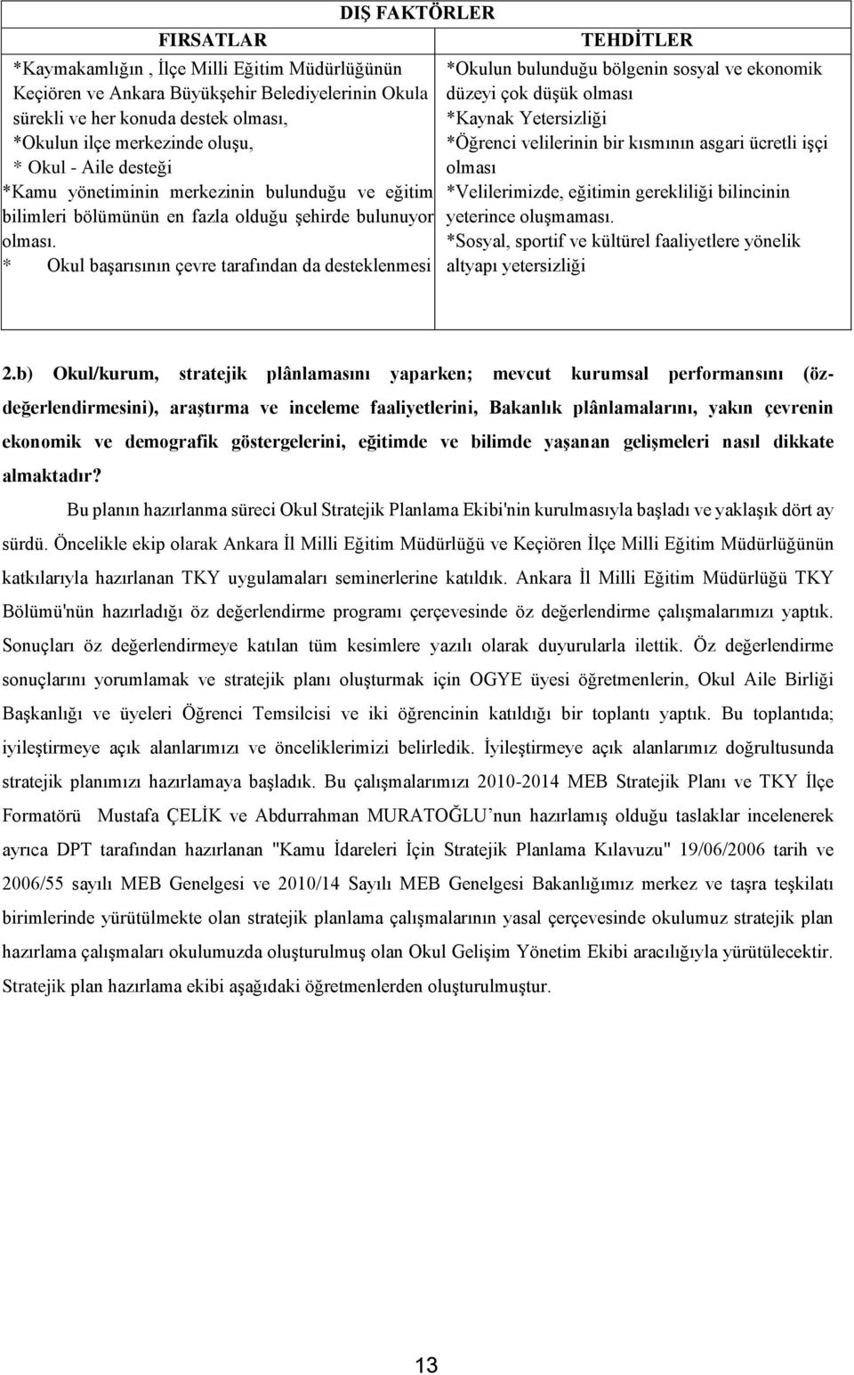 * Okul baģarısının çevre tarafından da desteklenmesi TEHDĠTLER *Okulun bulunduğu bölgenin sosyal ve ekonomik düzeyi çok düģük olması *Kaynak Yetersizliği *Öğrenci velilerinin bir kısmının asgari