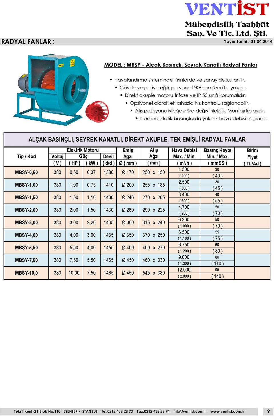 Atış pozisyonu isteğe göre değiştirilebilir. Montajı kolaydır. Nominal statik basınçlarda yüksek hava debisi sağlarlar.