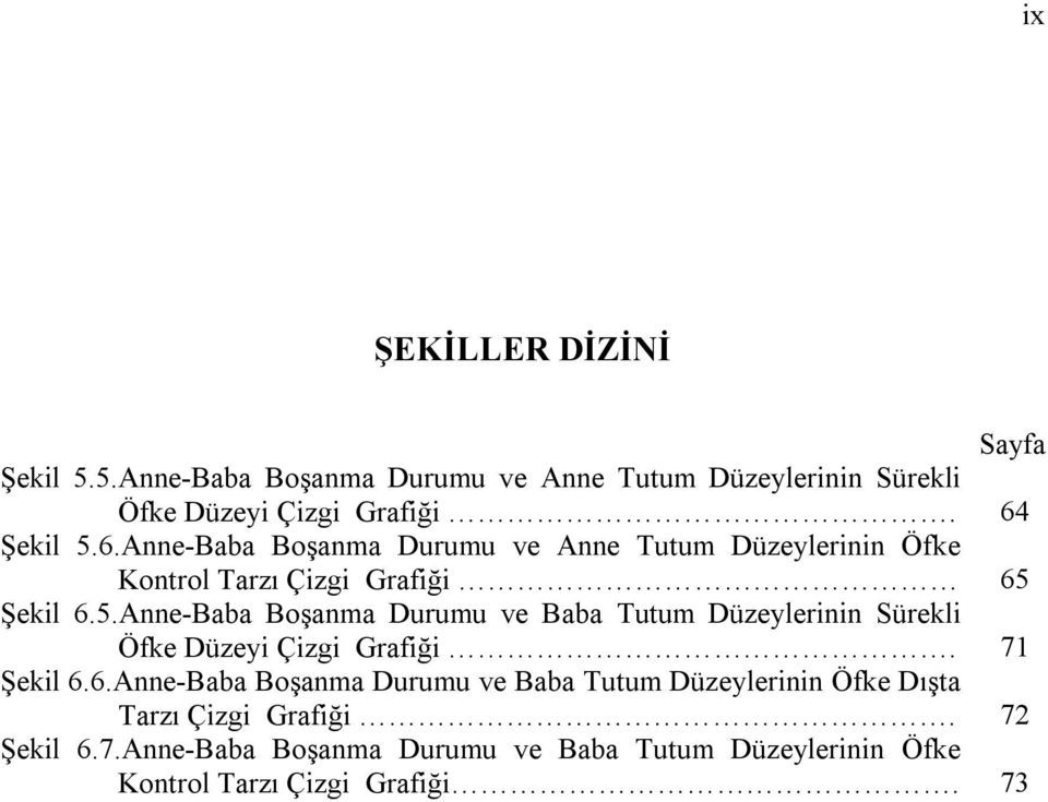 71 Şekil 6.6.Anne-Baba Boşanma Durumu ve Baba Tutum Düzeylerinin Öfke Dışta Tarzı Çizgi Grafiği. 72 Şekil 6.7.Anne-Baba Boşanma Durumu ve Baba Tutum Düzeylerinin Öfke Kontrol Tarzı Çizgi Grafiği.