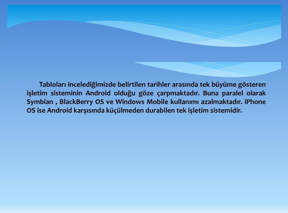 Buna paralel olarak Symbian, BlackBerry OS ve Windows Mobile kullanımı